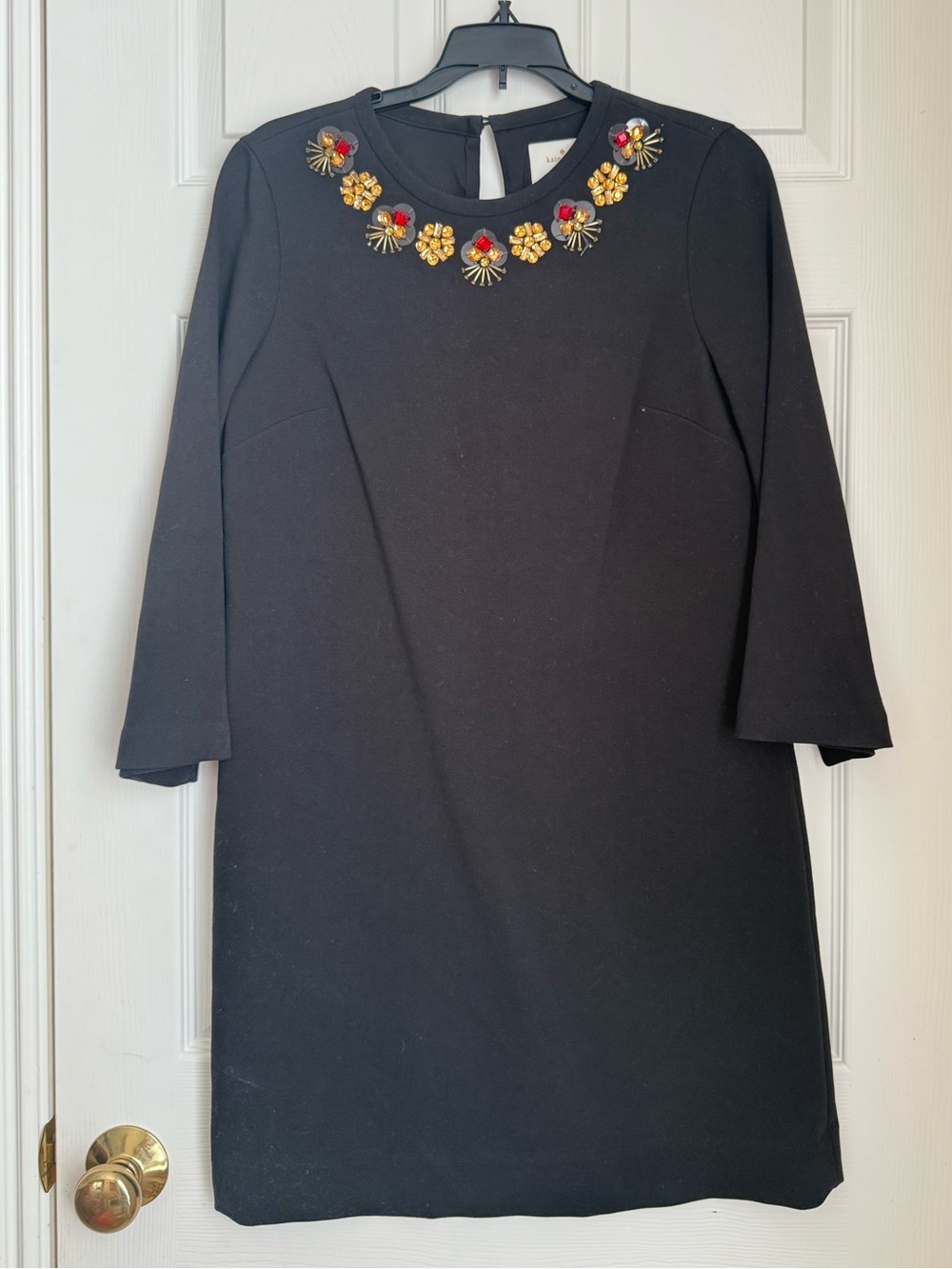 kate spade Black Long-Sleeve Shift Dress with Jeweled Neckline